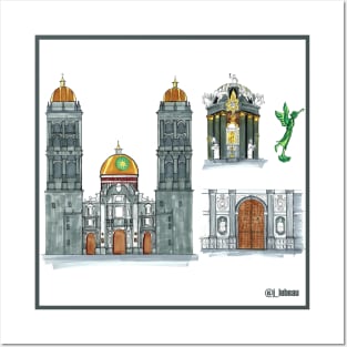 puebla's cathedral, urban sketch Posters and Art